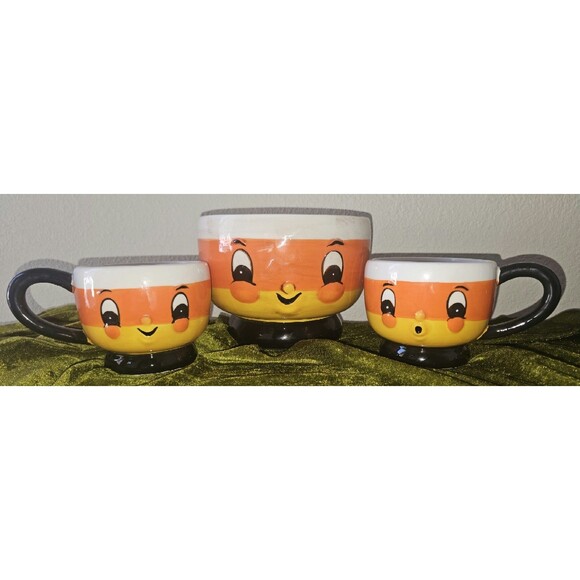 Johanna Parker Candy Corn Bowl & 2 Mugs Large Halloween New 3 Piece Set - Picture 2 of 16